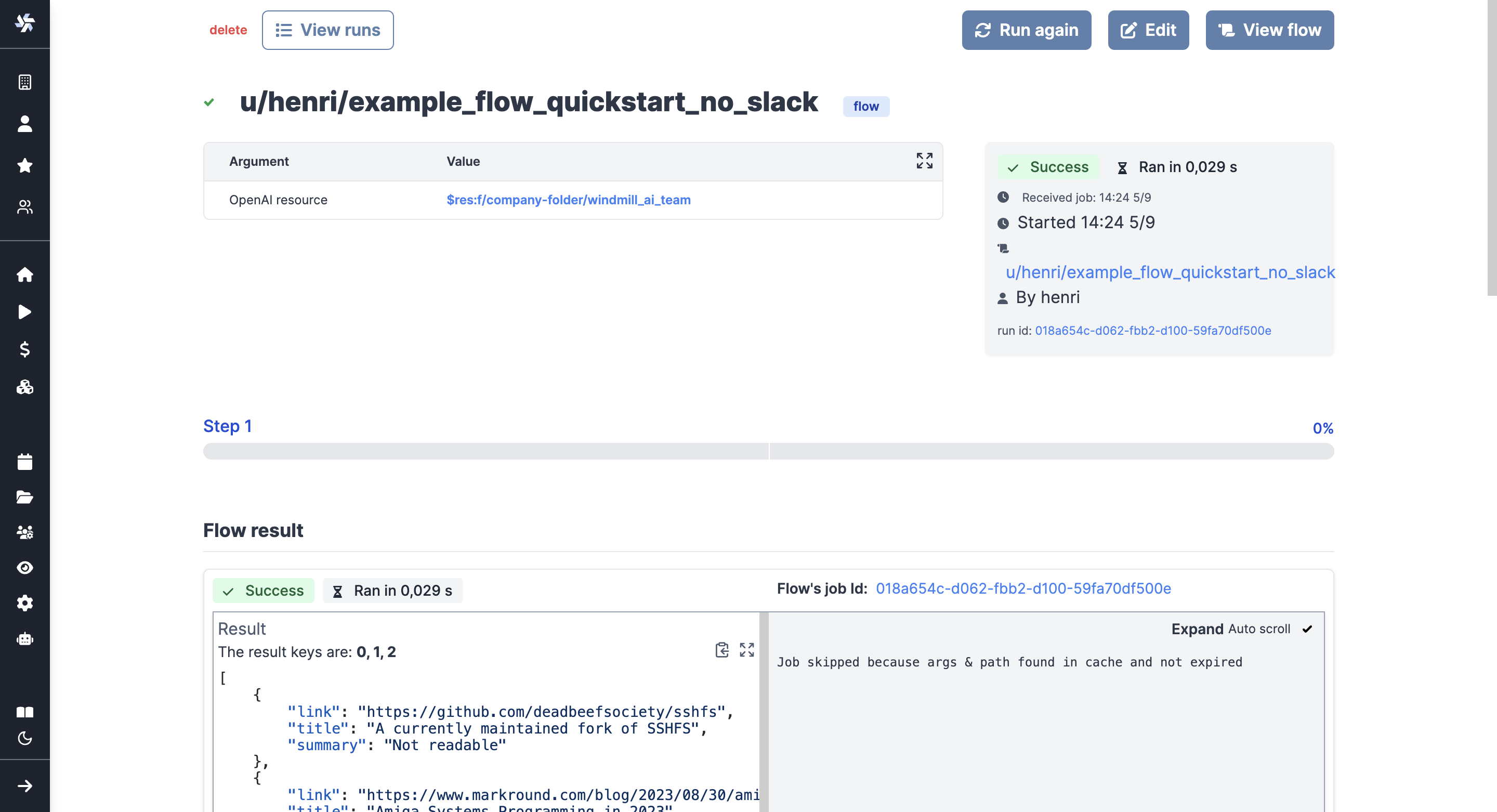 Details per run Details per run